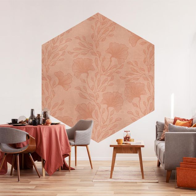 Papier peint moderne Branches délicates en or rosé