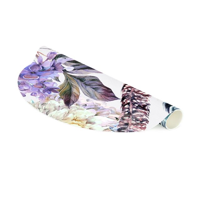 tapis pastel Motif floral délicat de plumes à l'aquarelle boho