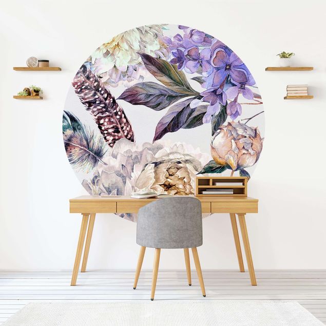Déco murale cuisine Motif floral délicat de plumes à l'aquarelle boho