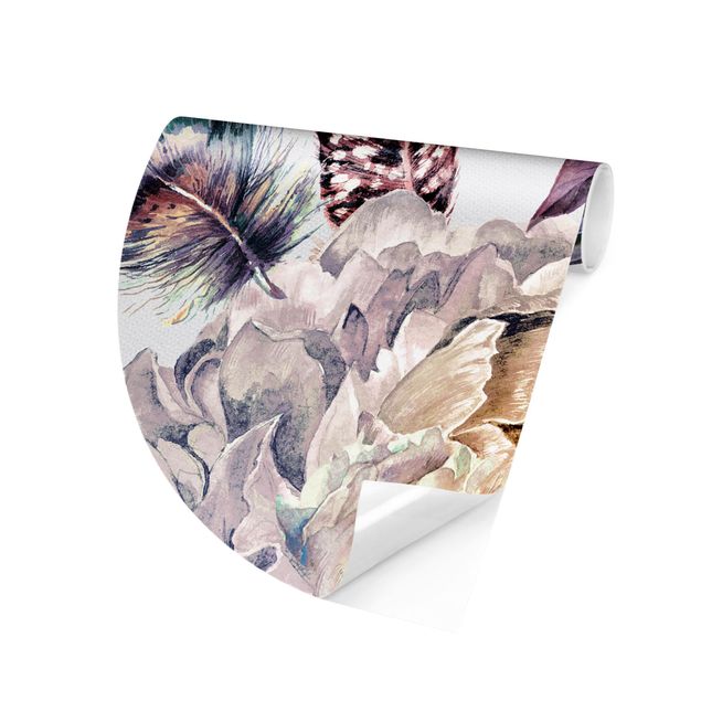 Papiers peints modernes Motif floral délicat de plumes à l'aquarelle boho