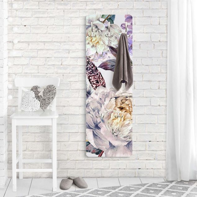 Porte-manteau - Delicate Watercolour Boho Flowers And Feathers Pattern