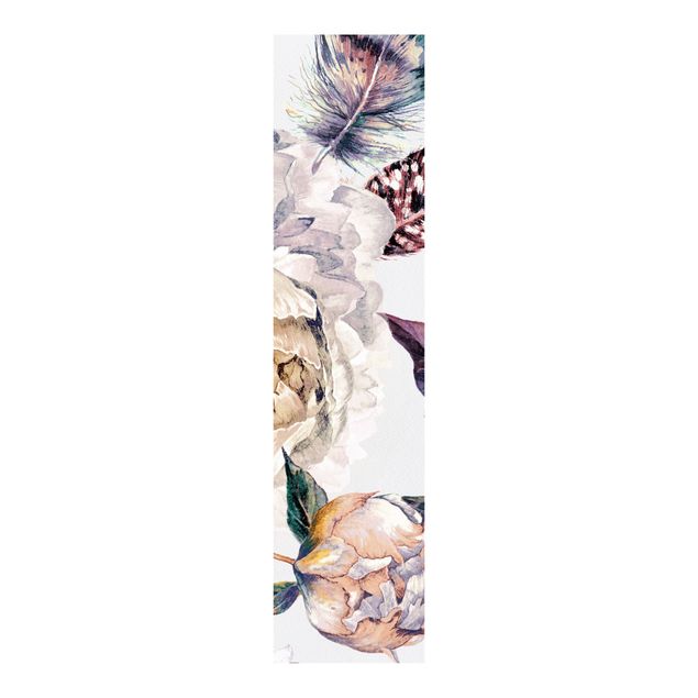 Panneaux coulissants avec fleurs Motif floral délicat de plumes à l'aquarelle boho
