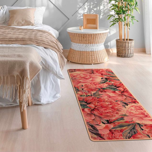 tapis floral Aquarelle délicate à motif de pivoine rouge