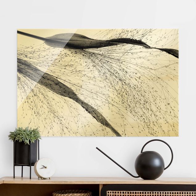 Déco mur cuisine Delicate Reed With Small Buds Black And White