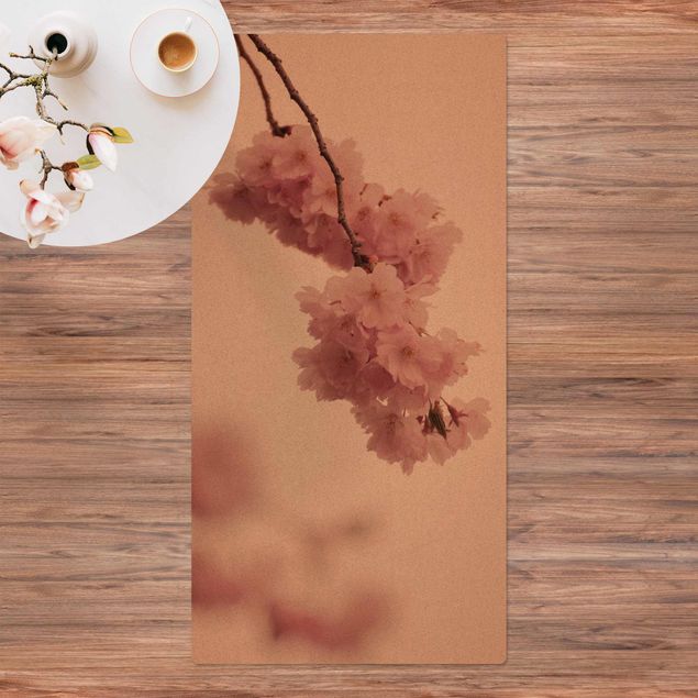 tapis d entrée long Fleur de printemps rose pâle avec bokeh