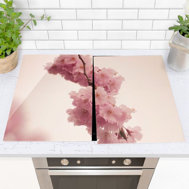 Déco mur cuisine Fleur de printemps rose pâle avec bokeh