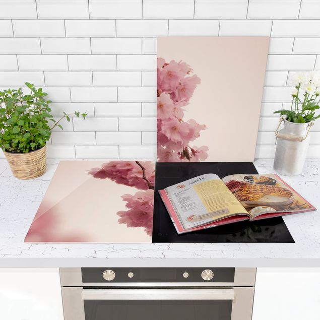 Cache plaques de cuisson fleurs Fleur de printemps rose pâle avec bokeh