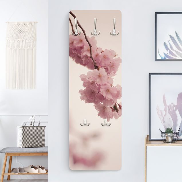 Porte-manteaux muraux avec fleurs Fleur de printemps rose pâle avec bokeh
