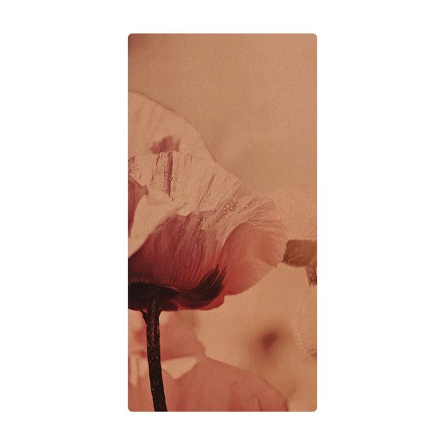 Tapis en liège - Pale Pink Poppy Flower With Water Drops - Format portrait 1:2