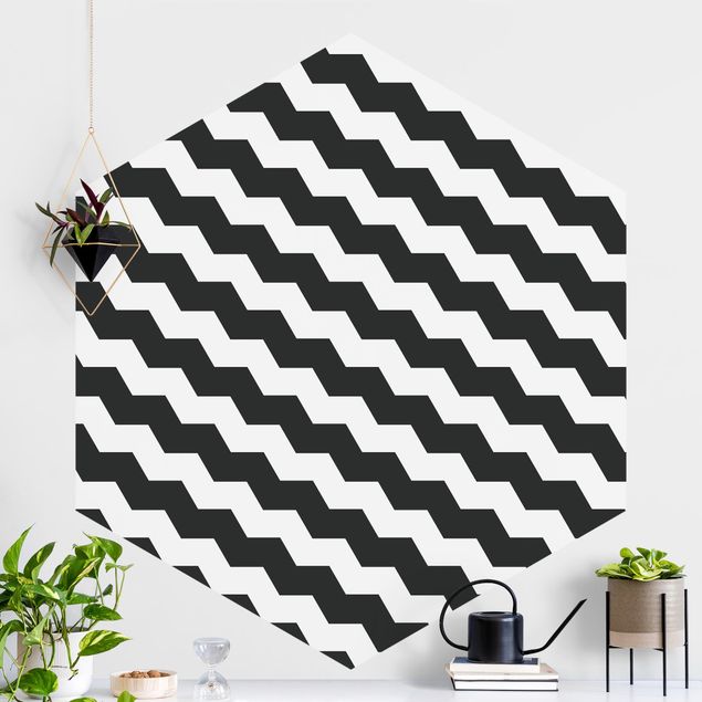 Déco mur cuisine Motif géométrique en zigzag noir et blanc