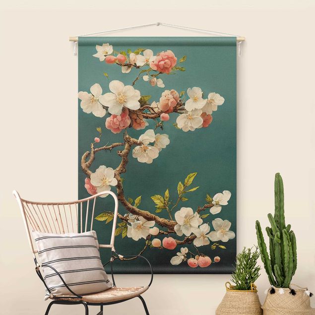 tenture murale vintage Branch With Flowers On Turquoise